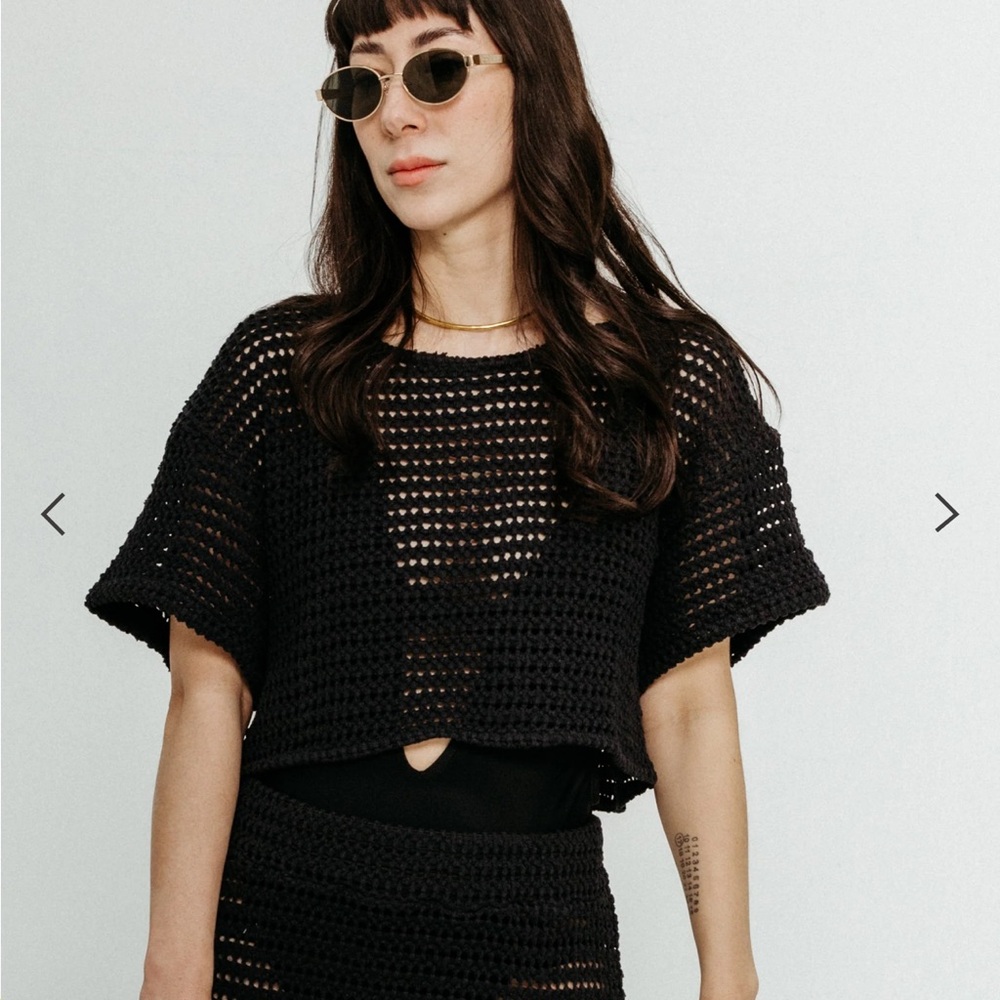 Rita Row Black Leaf Top Cropped Cardigan